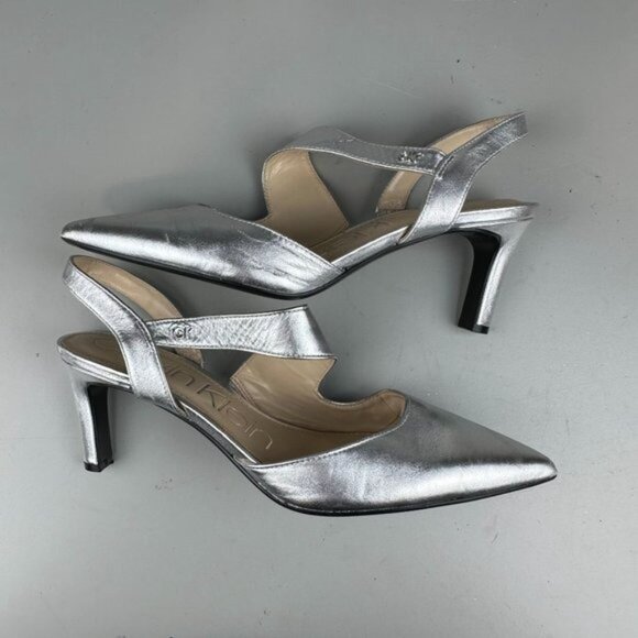 Calvin Klein Larin Pumps in Silver Leather - Picture 6 of 9